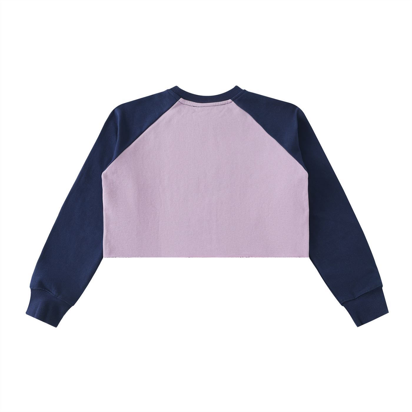 Light Purple with Royal Blue Girlie Pop Raw-Hem Color-Block Raglan Crop Sweatshirt - Varsity