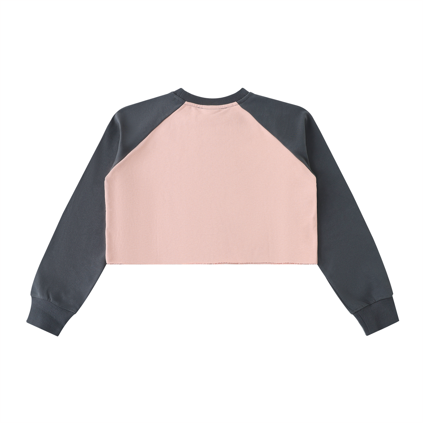 Pink With Dark Gray GirliePop Raw-Hem Color-Block Raglan Crop Sweatshirt - RockStar