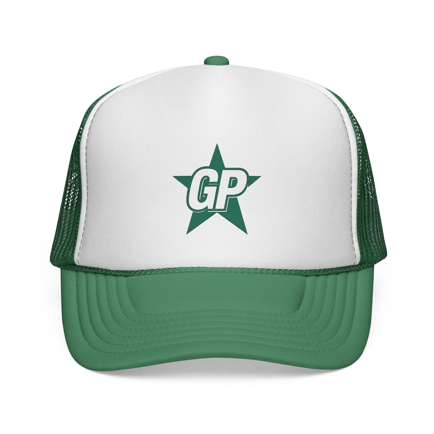 Green and white cap with 'GP' logo on a white background
