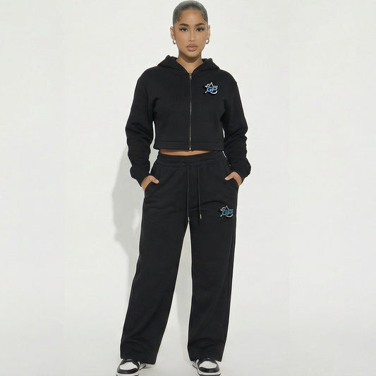 Black GirliePop Essential Cropped Zip-Up Hoodie