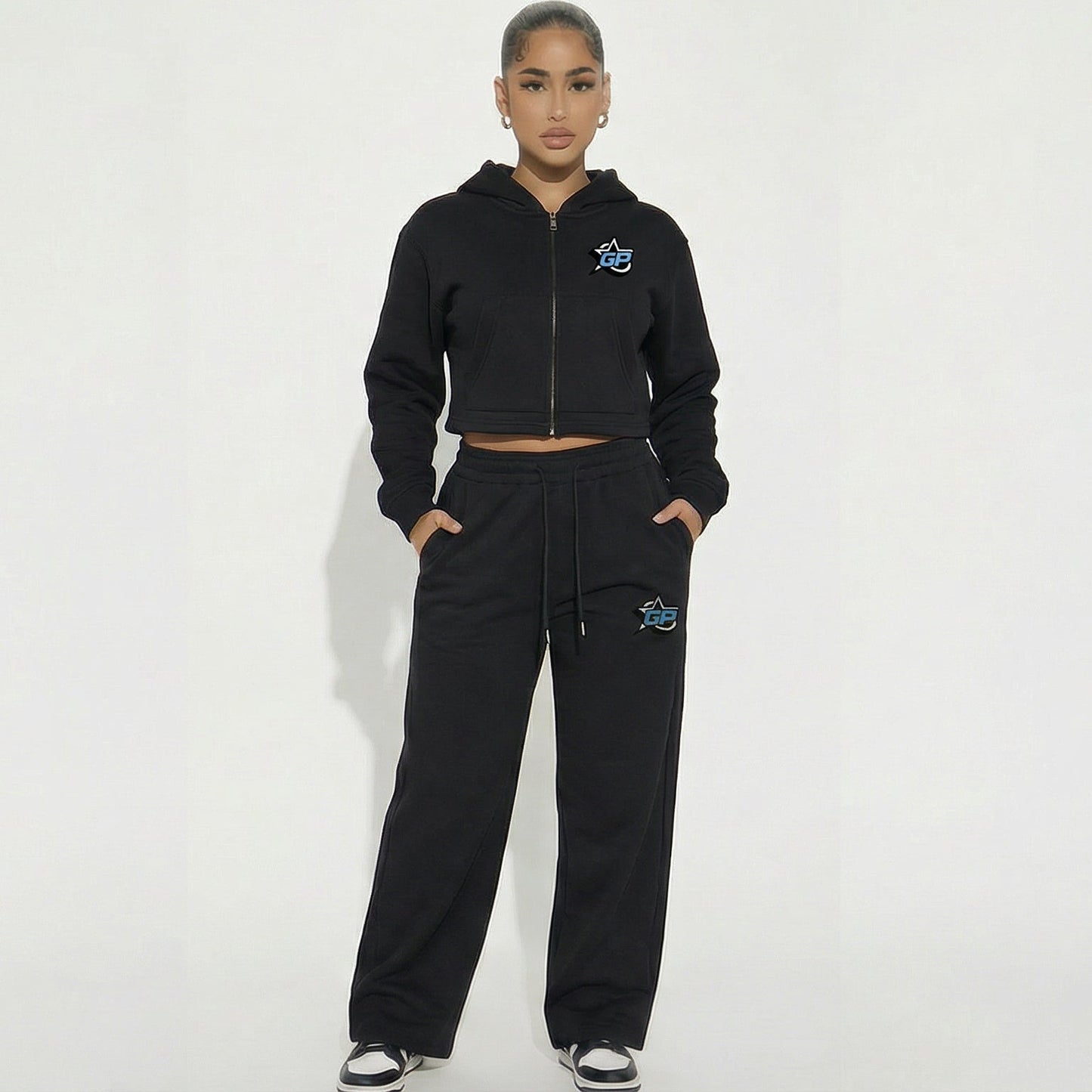 Black GirliePop Essential Drawstring Straight-Leg Sweatpants