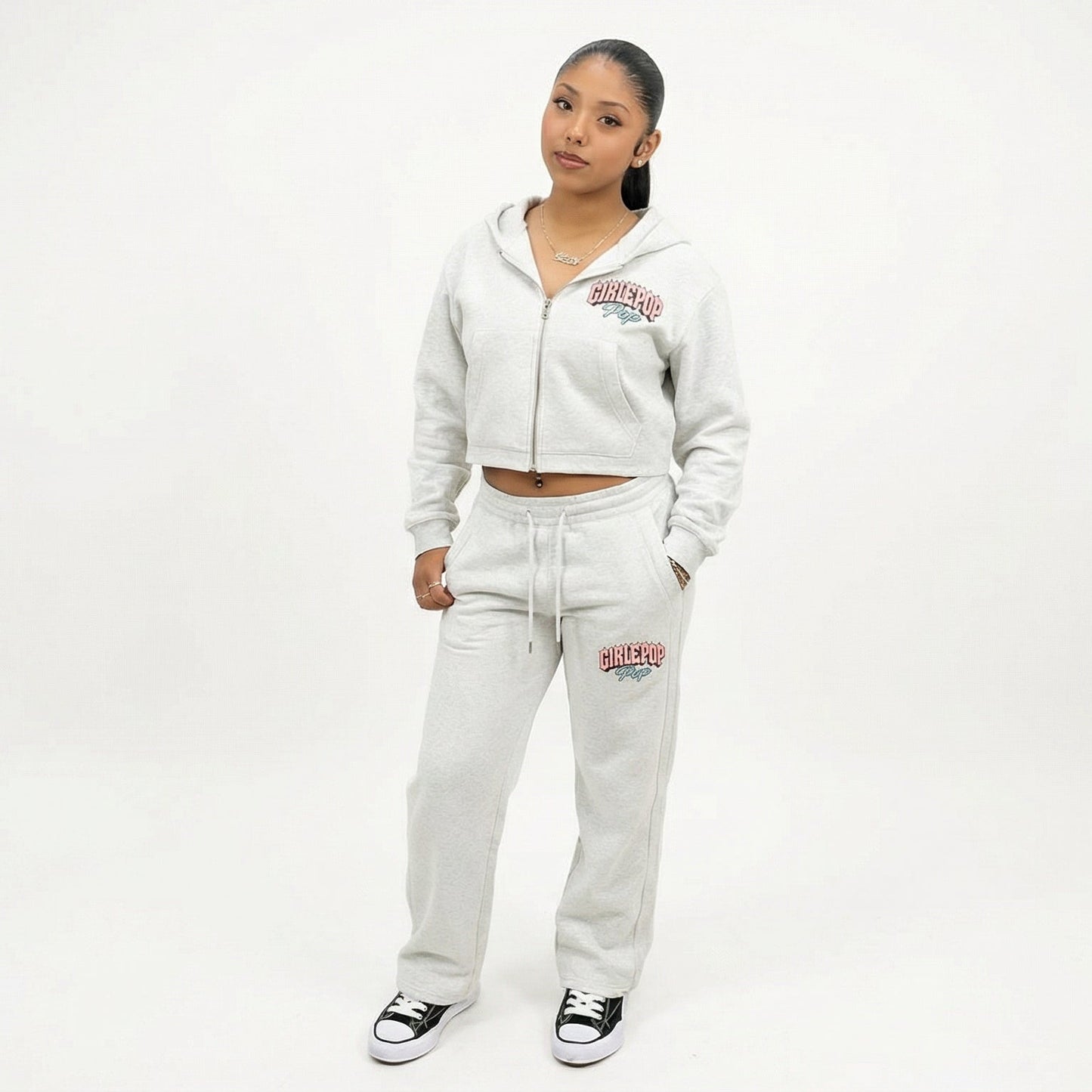 Flower Gray GirliePop Essential Drawstring Straight-Leg Sweatpants