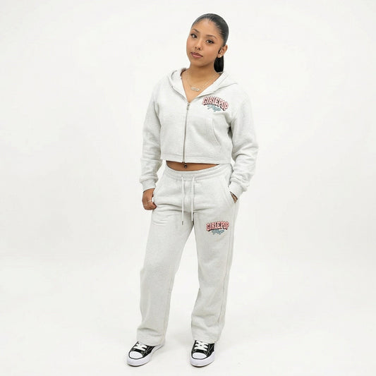 Flower Gray GirliePop Essential Drawstring Straight-Leg Sweatpants