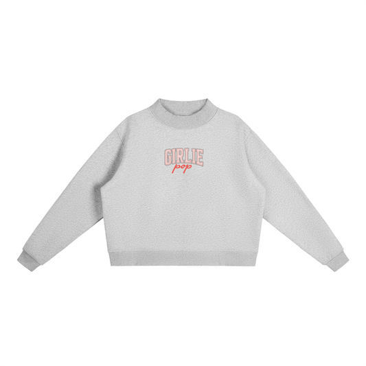 Flower Gray GirliePop Essential Fleece Mid-Neck Crew Sweatshirt