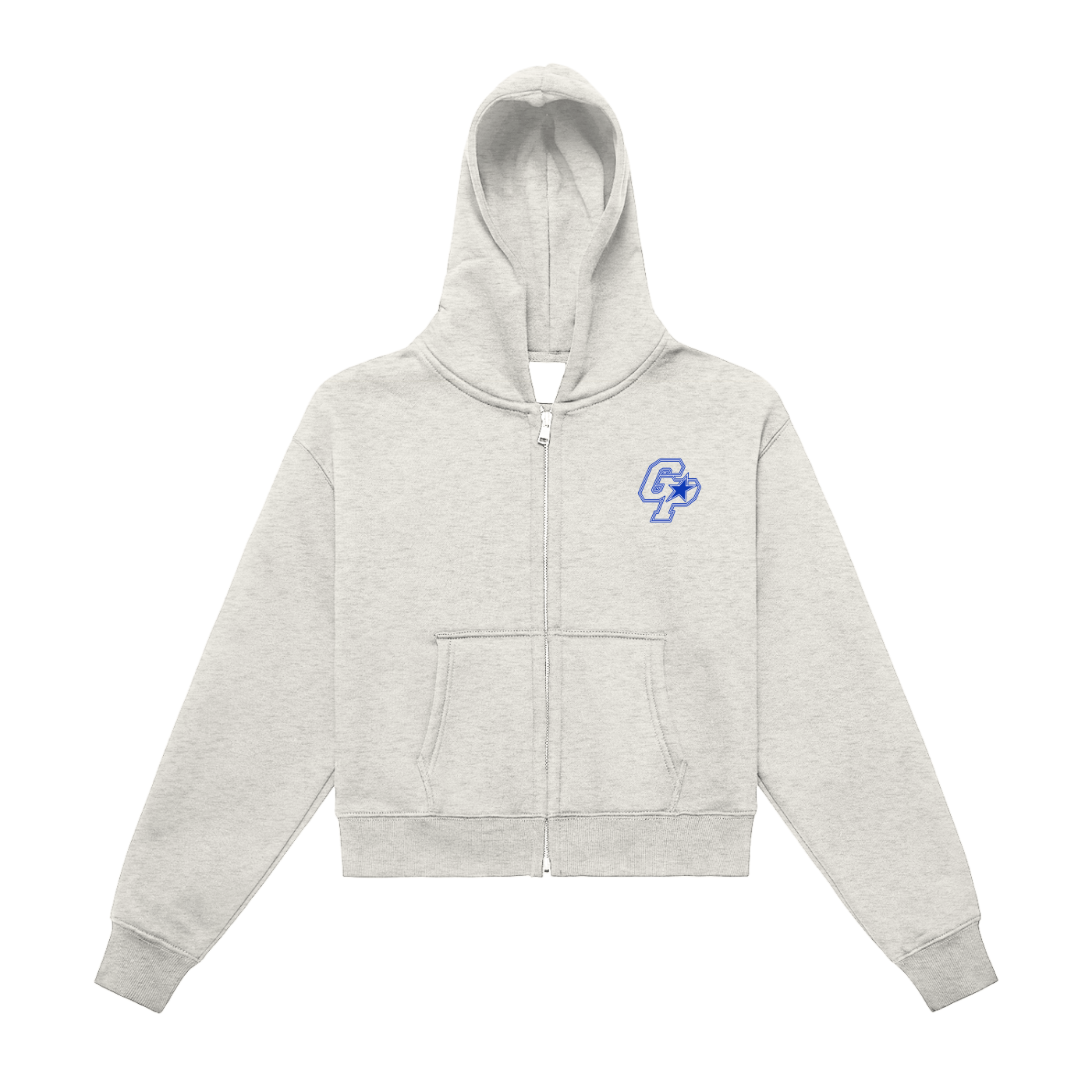 Oat Gray GirliePop Fleeced Zip-Up Cropped Hoodie- SGP
