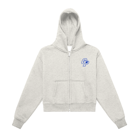 Oat Gray GirliePop Fleeced Zip-Up Cropped Hoodie- SGP