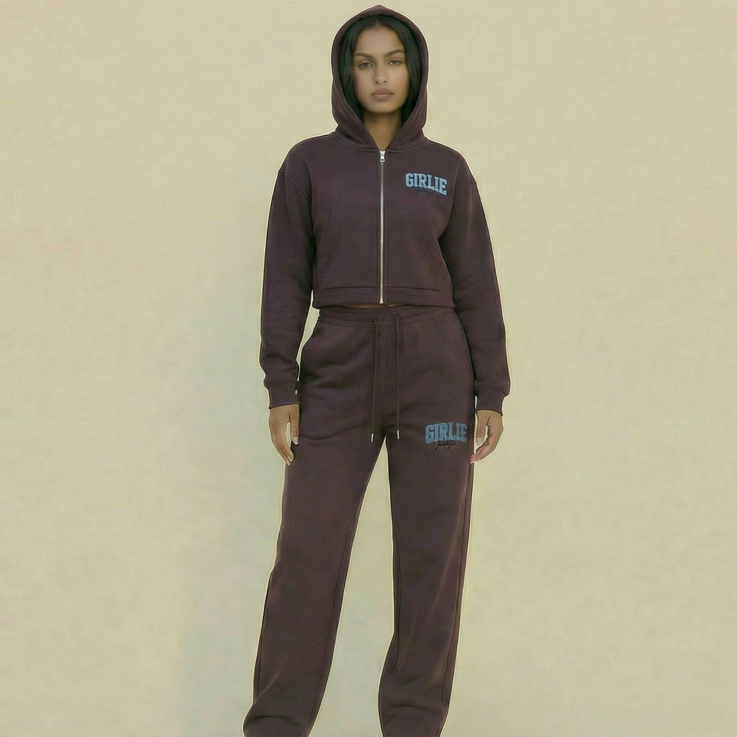 Dark Red Purple GirliePop Essential Cropped Zip-Up Hoodie