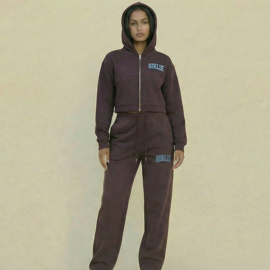 Dark Red Purple GirliePop Essential Cropped Zip-Up Hoodie