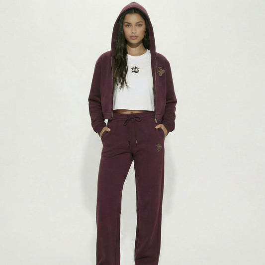 Dark Reddish Purple GirliePop Essential Drawstring Straight-Leg Sweatpants - SGP