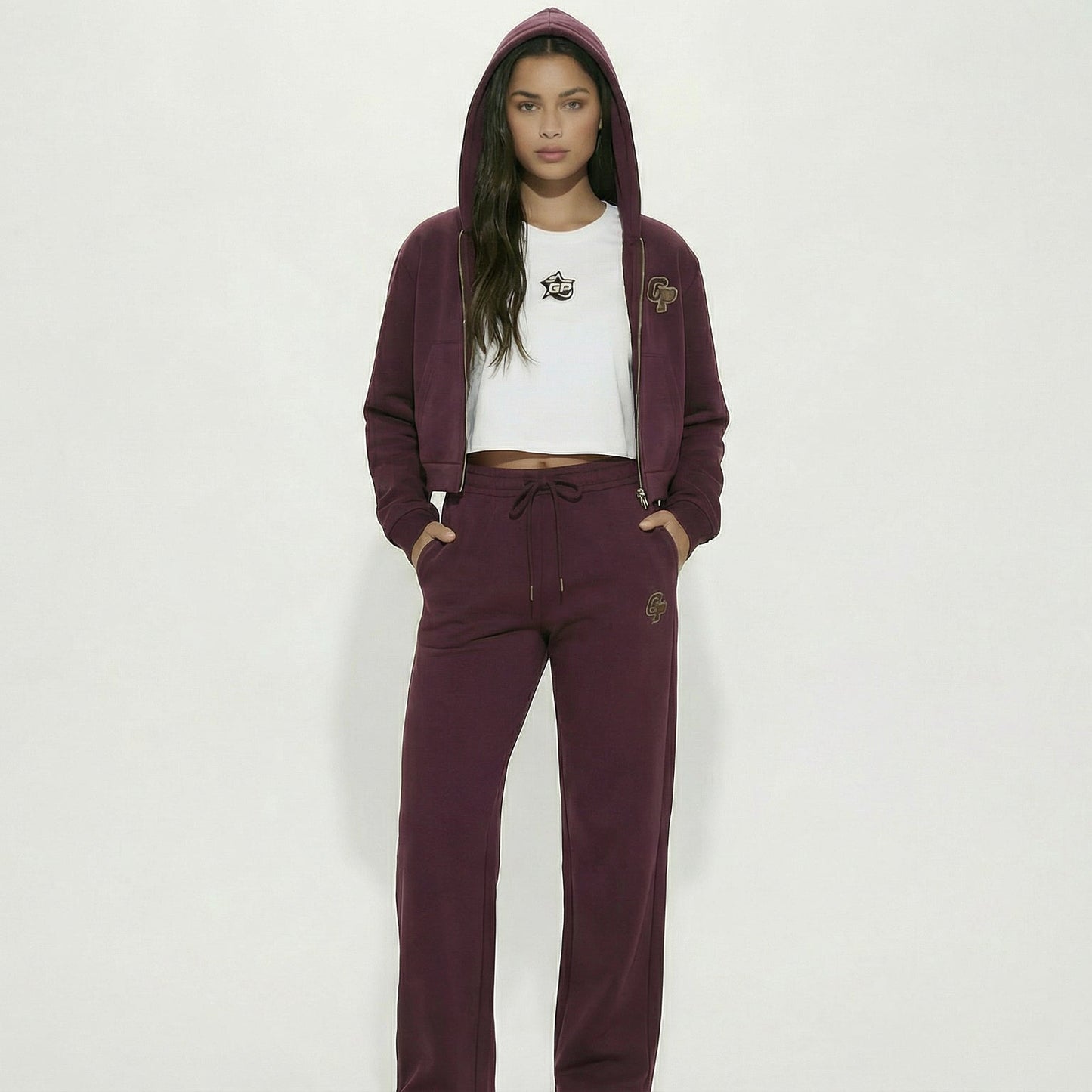Dark Reddish Purple GirliePop Essential Cropped Zip-Up Hoodie - SGP