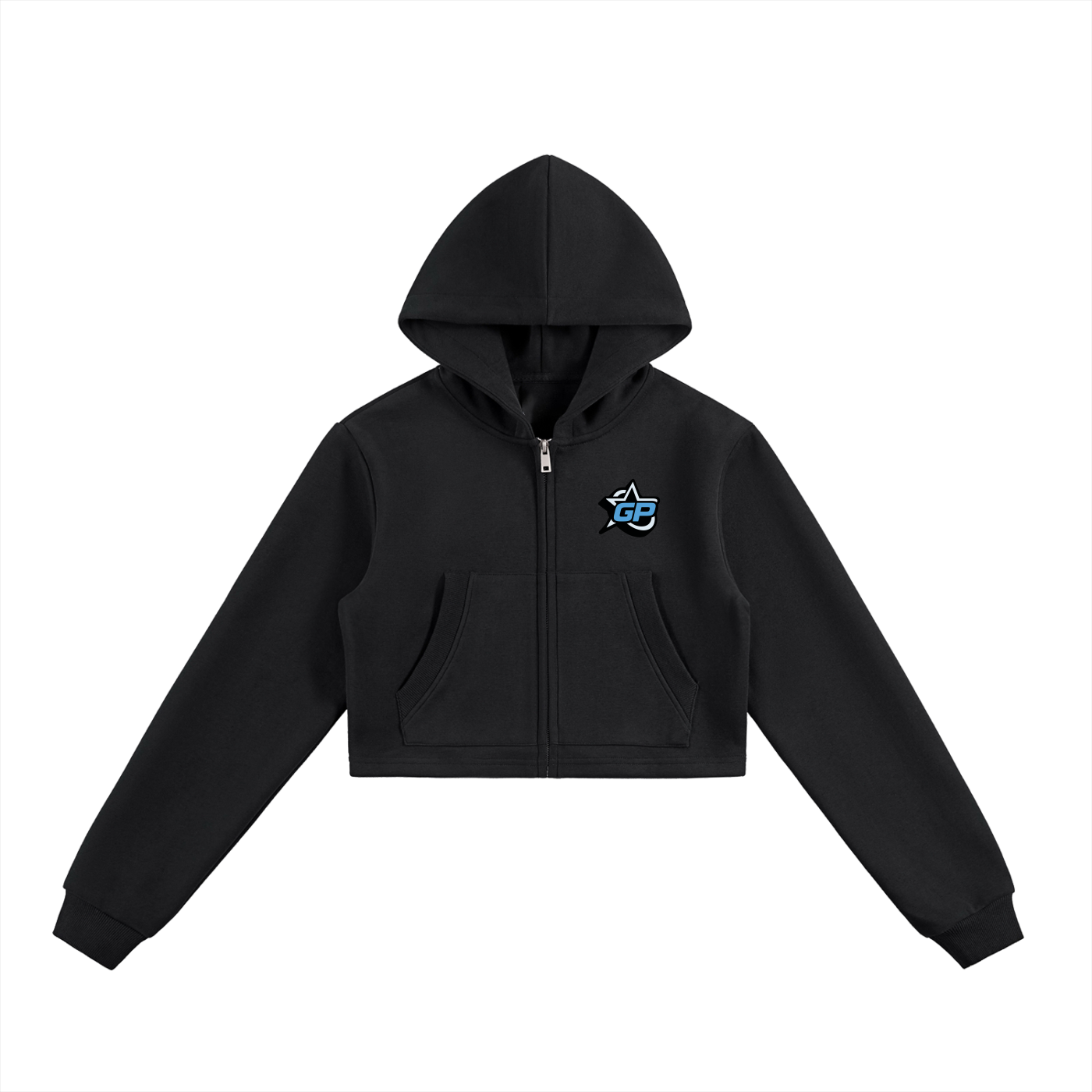 Black GirliePop Essential Cropped Zip-Up Hoodie