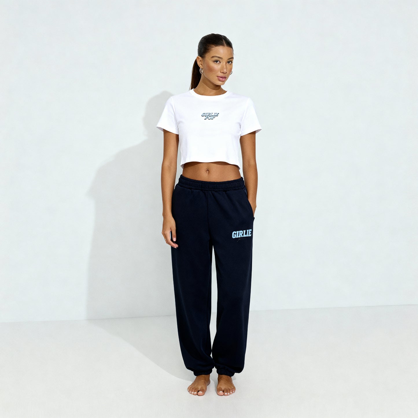 White GirliePop Fitted Crop Cotton T-Shirt