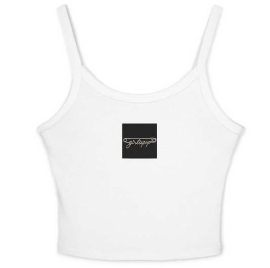 White GirliePop Thin Strap Tank - Safety Pin