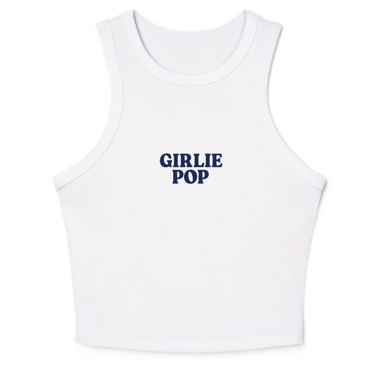 White GirliePop Tank - Navy Blue Original Print
