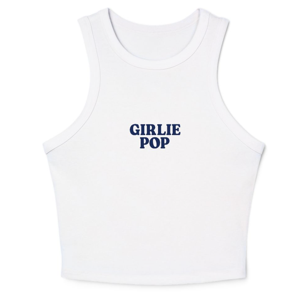 White GirliePop Tank - Navy Blue Original Print