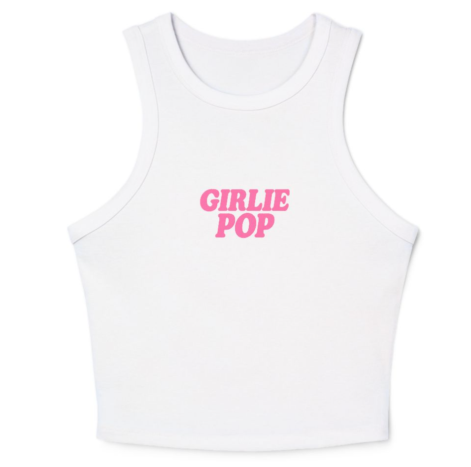 White GirliePop Tank - Pink Print
