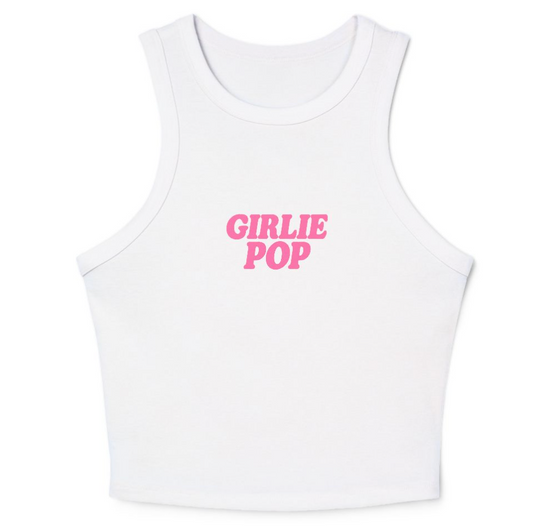 White GirliePop Tank - Pink Print