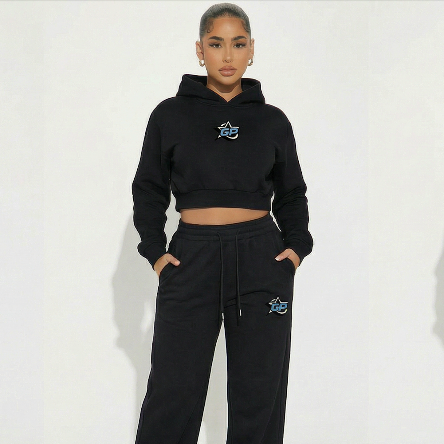 Black GirliePop Essential Cropped Hoodie