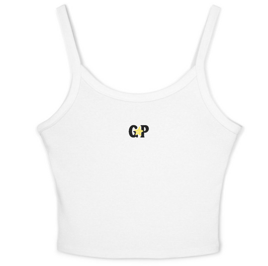 White GirliePop Thin Strap Tank - Yellow Star
