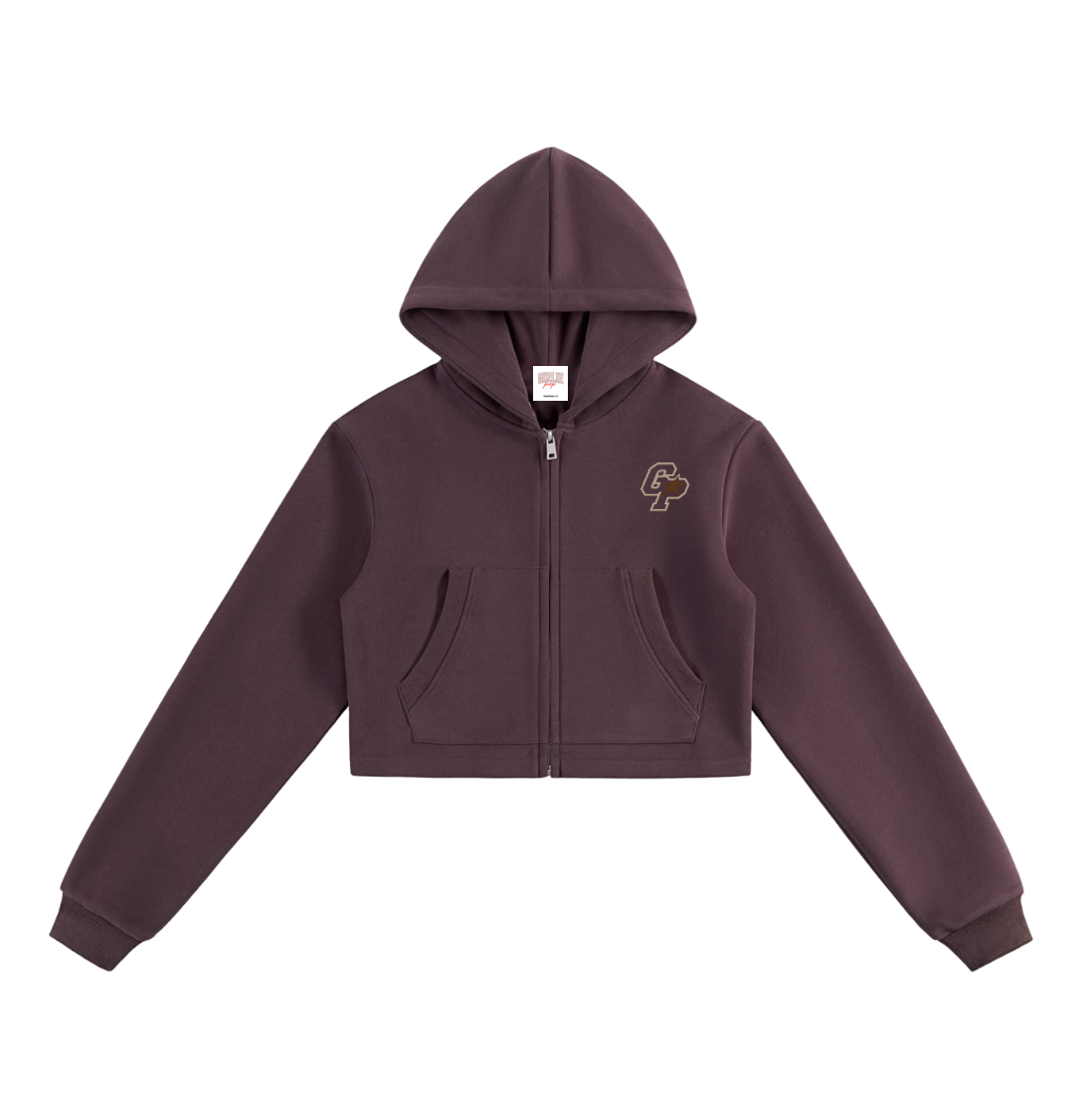Dark Reddish Purple GirliePop Essential Cropped Zip-Up Hoodie - SGP