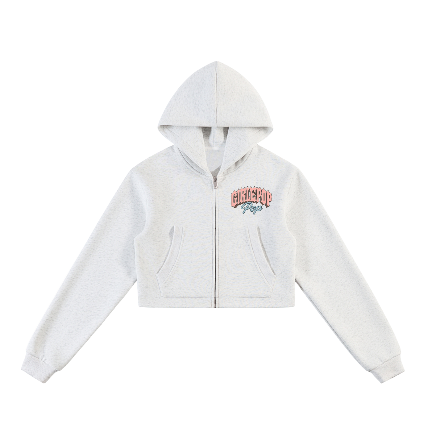 Flower Gray GirliePop Essential Cropped Zip-Up Hoodie