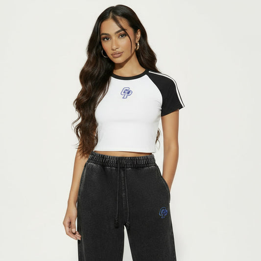 Black and White GirliePop Contrast Stripes Bodycon Sleeve T-Shirt - SGP