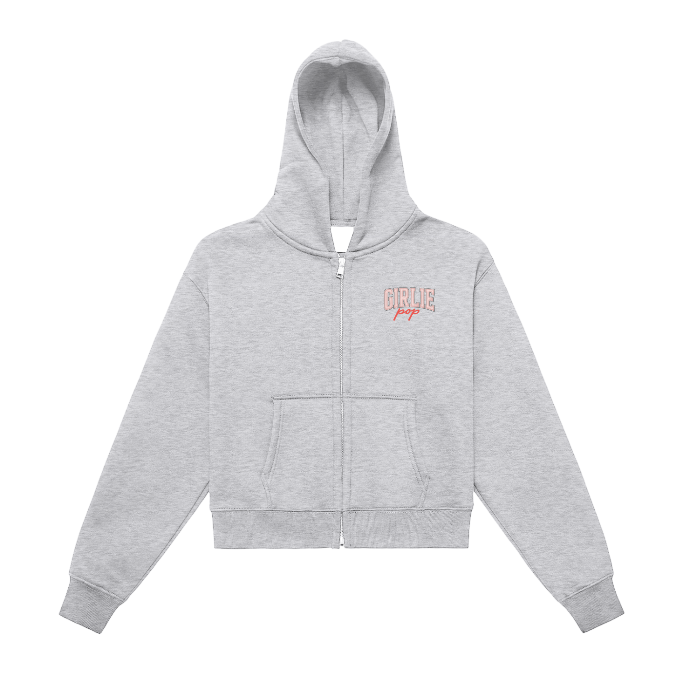 Flower Gray GirliePop Fleeced Zip-Up Cropped Hoodie - Varsity