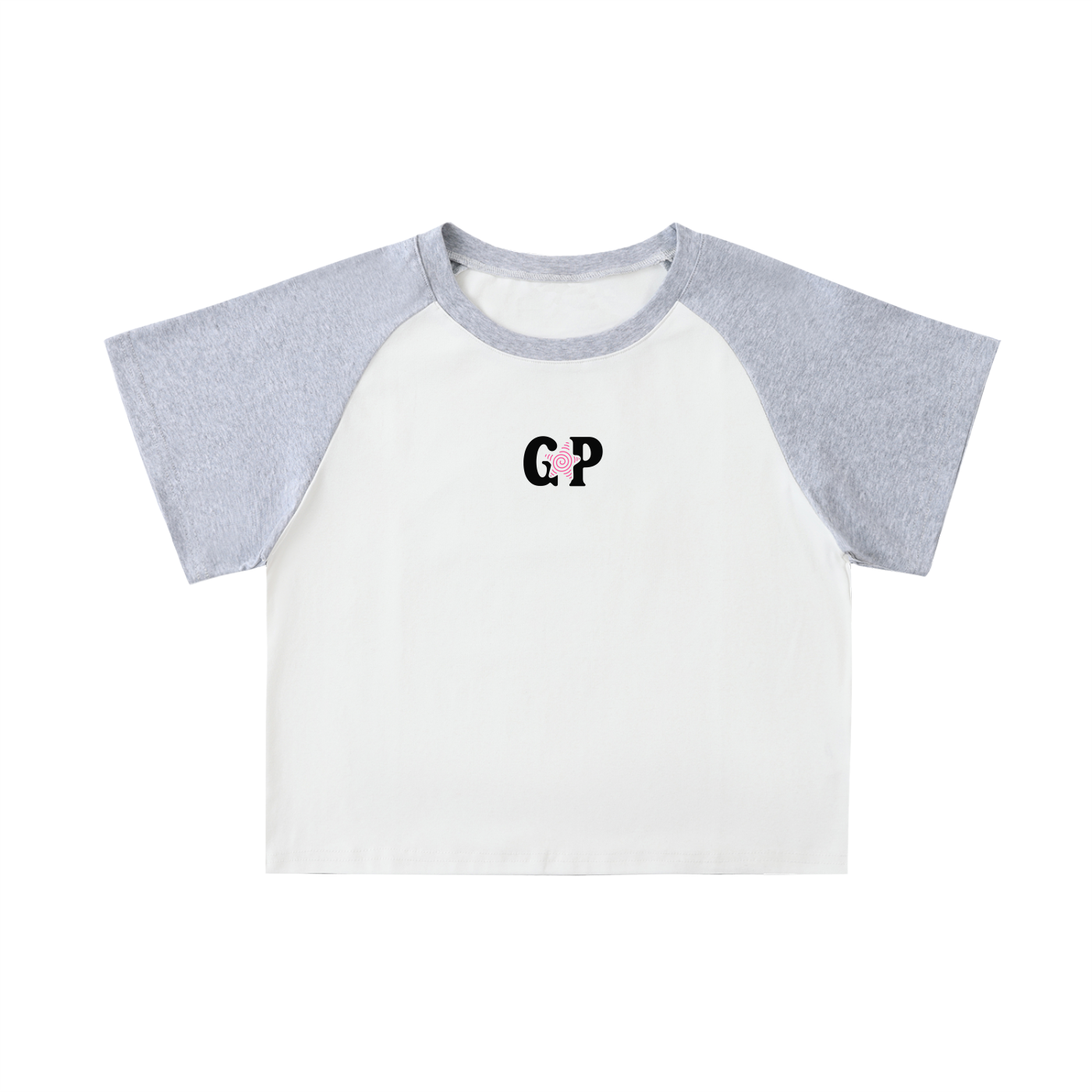 White with Gray GirliePop Color-Blocked Raglan Sleeve Crop Top - SGP