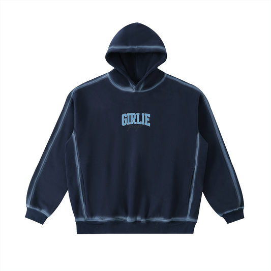 Washed Blue GirliePop Sunfaded Edge Fleece Hoodie - Varsity