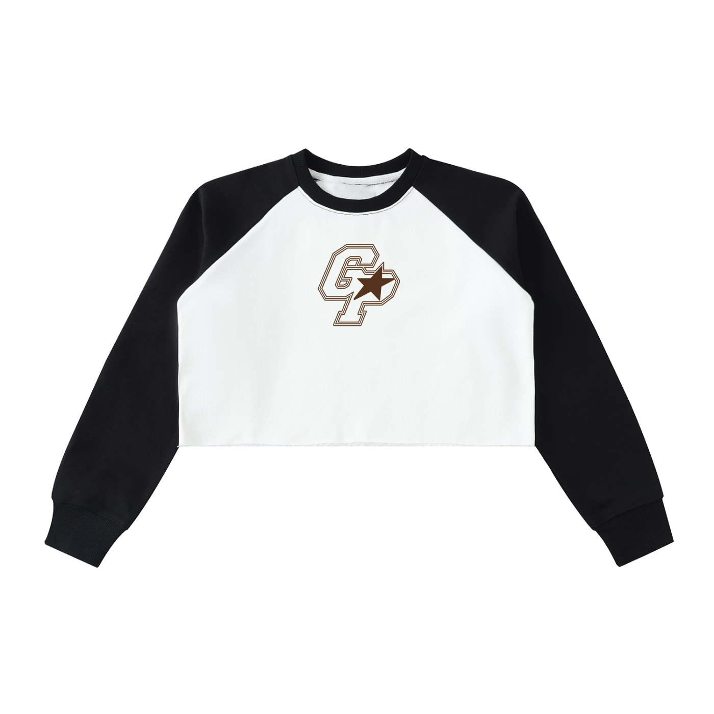 Beige with Black GirliePop Raw-Hem Color-Block Raglan Crop Sweatshirt - SGP