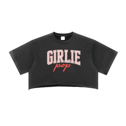 Black Washed GirliePop Crop Top - Varsity