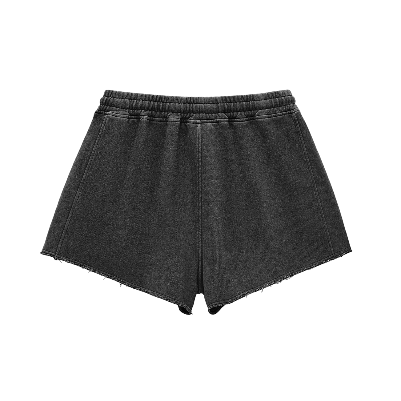 Gray GirliePop Snow Washed Raw Edge Drawstring Shorts - Varsity