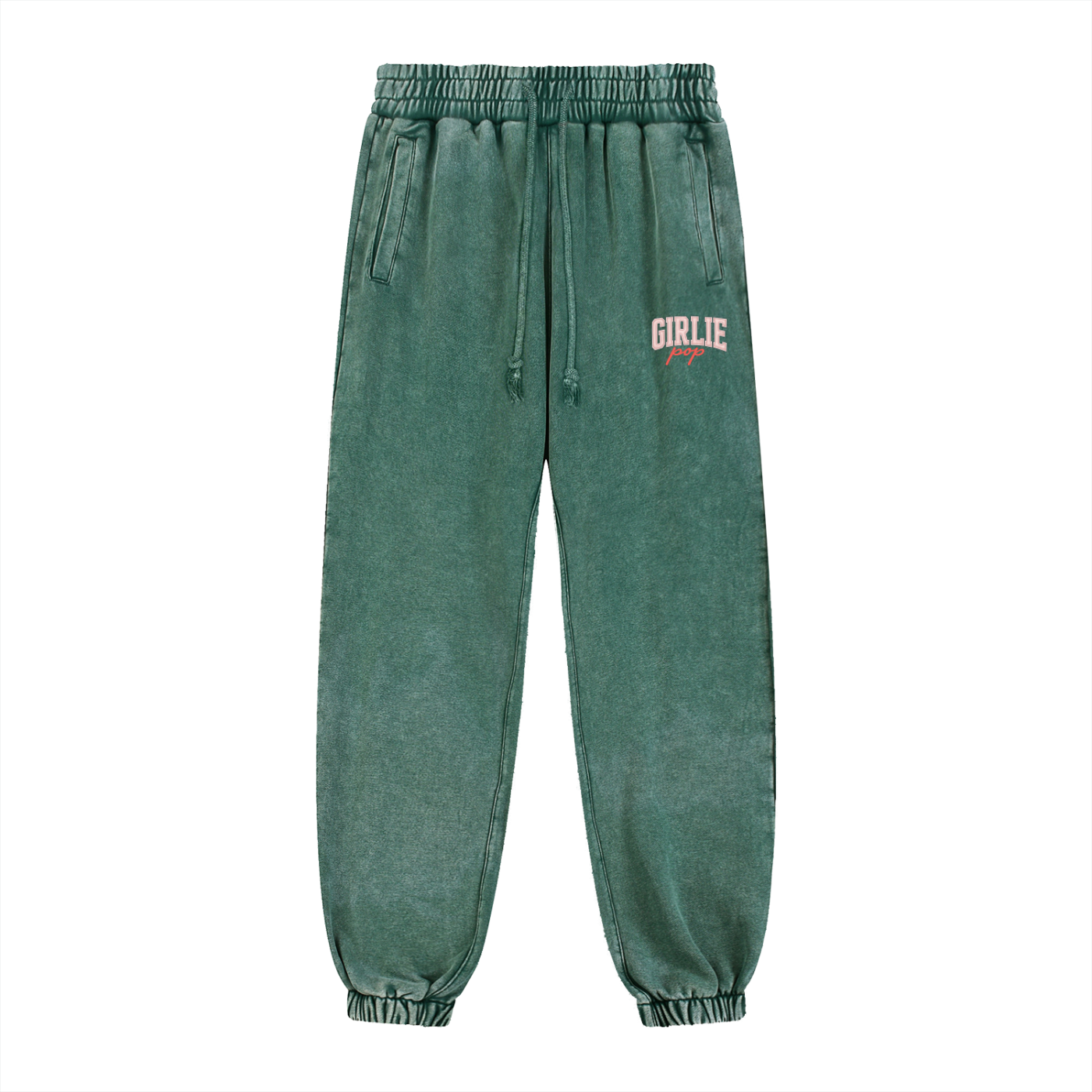 Blackish Green GirliePop Snow Wash Heavyweight Jogged Sweatpants - Varsity
