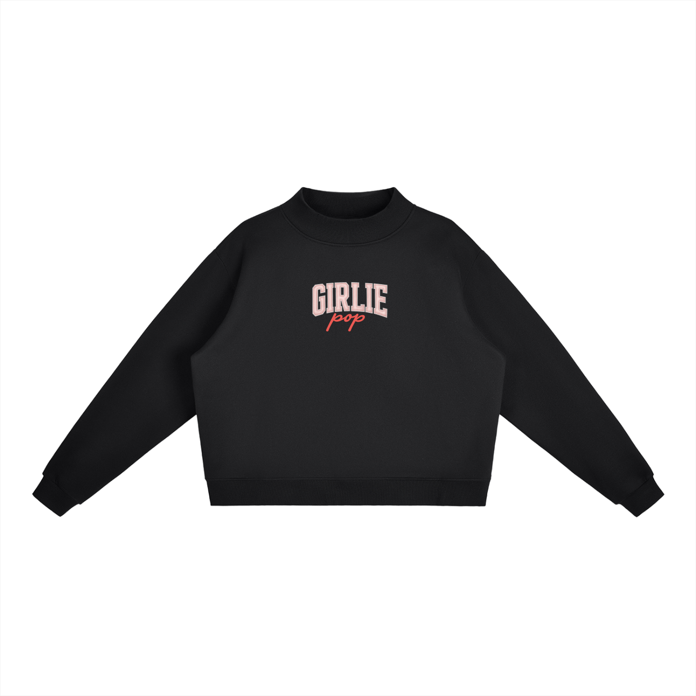 Black GirliePop Essential Fleece Mid-Neck Crew Sweatshirt
