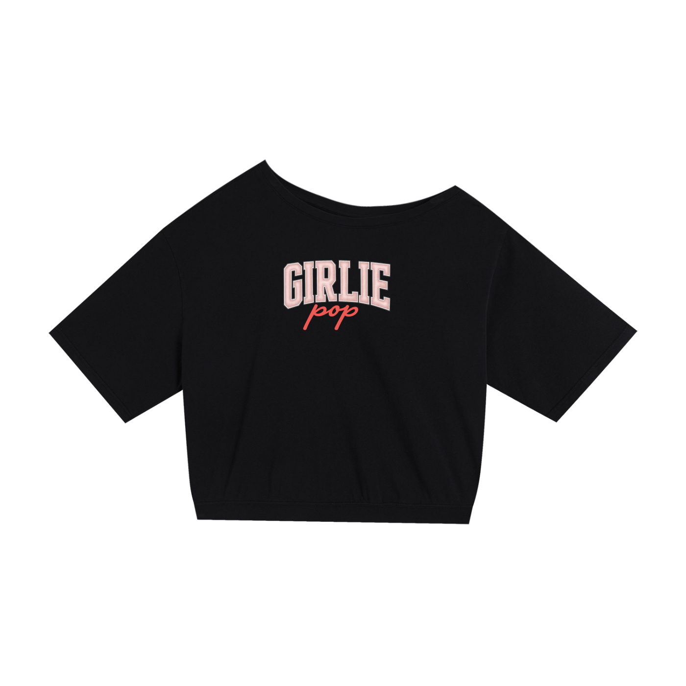 Black GirliePop Asymmetric Shoulder Oversized Cotton T-Shirt - Varsity