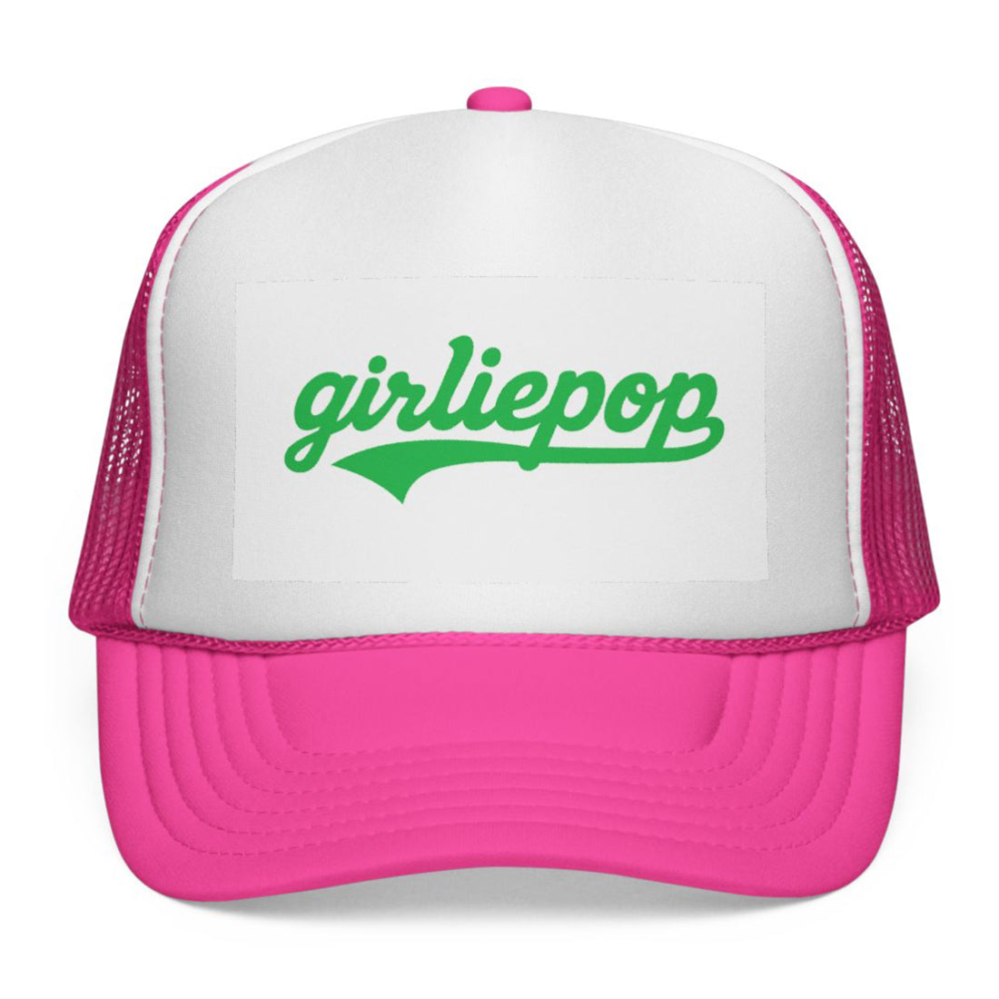 Pink GirliePop Cap - Green Softball Print